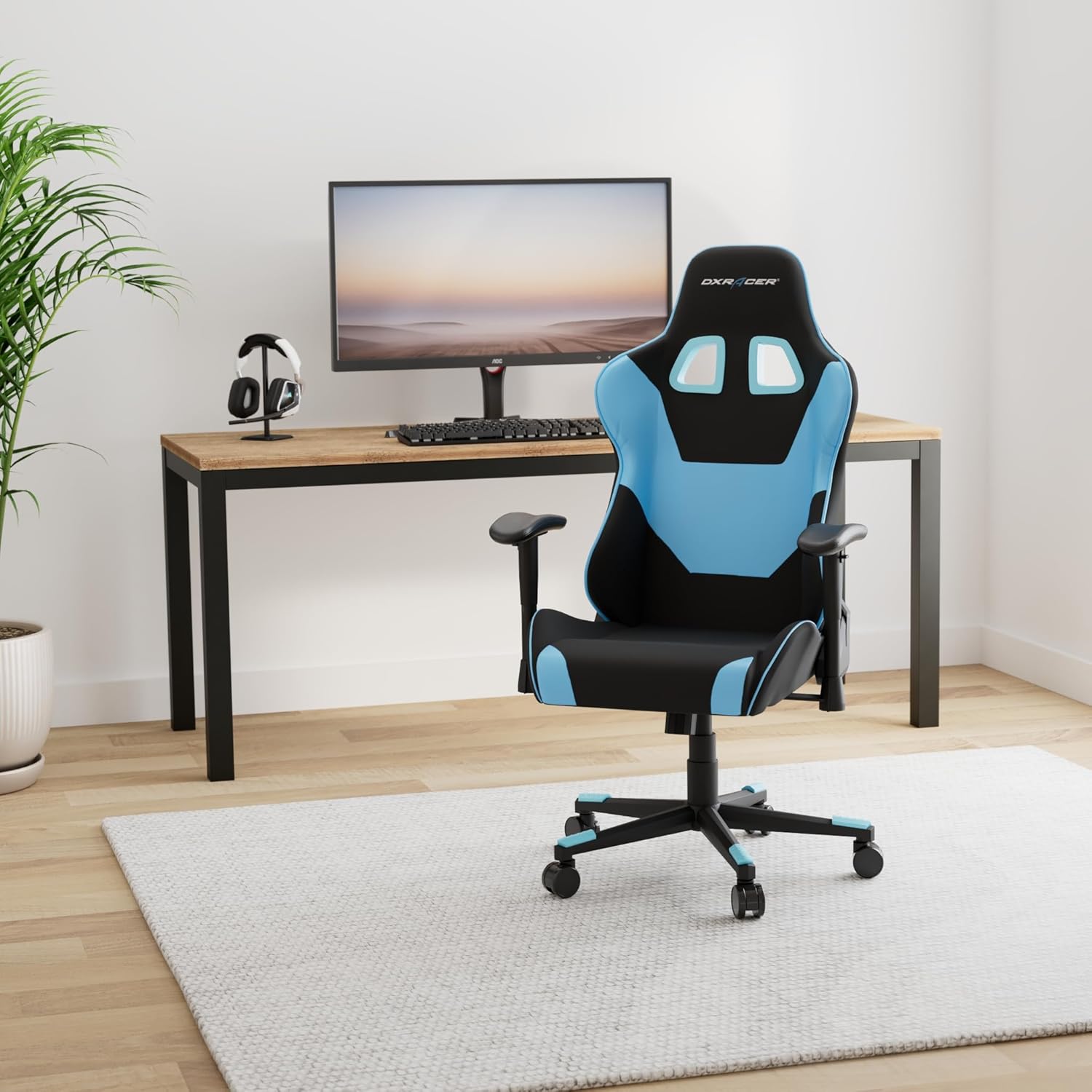 DXRacer Formula Series PC Gaming Chairs Seat Height Adjustable Recliner with Ergonomic Head Pillow and Lumbar Support Black & BlueGC-F101-NB-D3 Dxracer Chair  Gamers Point