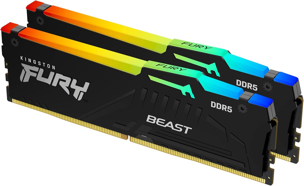 Kingston FURY Beast RGB 16GB (2x8GB) 5600MT/s DDR5 CL40 Desktop Gaming RAM Kit | رام كينغستون فيوري بيست RGB 16GB (2x8GB) DDR5 5600MT/s CL40 للكمبيوتر المكتبي للألعاب