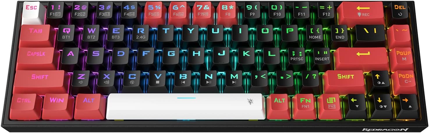 Redragon K631 PRO 65% 3-Mode Wireless RGB Gaming Keyboard, 68 Keys Hot-Swappable Compact Mechanical Keyboard w/Hot-Swap Free-Mod PCB Socket & Dedicated Arrow Keys, Quiet Red Linear Switch Redragon Gaming Keyboards  Gamers Point