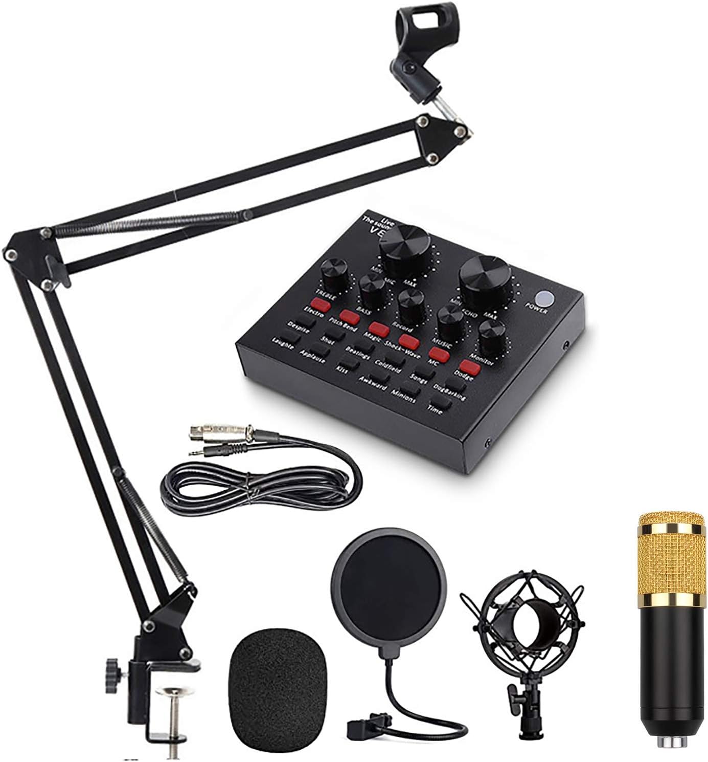 V8 Condenser Microphone Bundle with BM-800 Live Sound Card, Mini Sound Mixer Board with Multiple Sound Effects, Adjustable Mic Suspension Scissor Arm, Metal Shock Mount and Double-Layer Pop Filter GP SOUNDCARD  Gamers Point