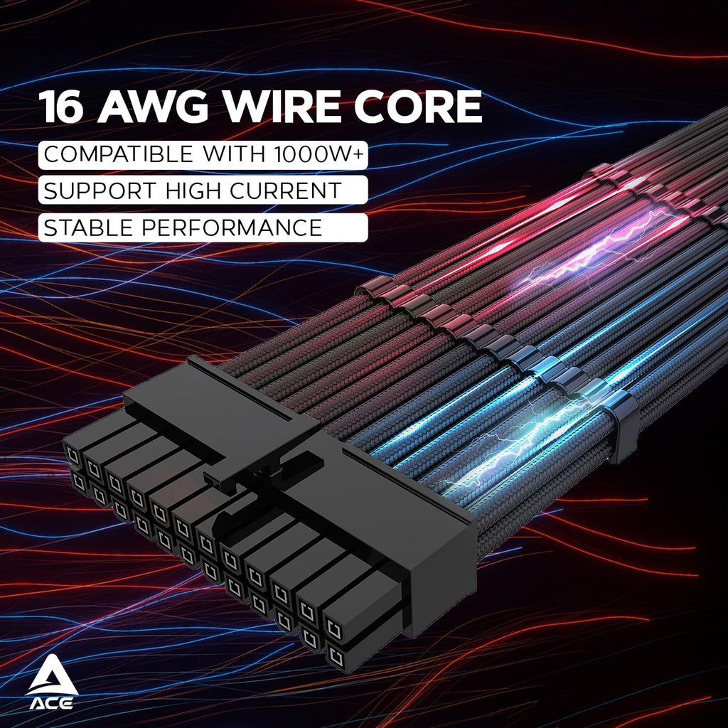 ACE Sleeved Extension Cables Nylon Braided 16AWG 30cm Set