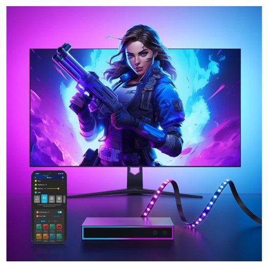 Govee AI Sync Box and Monitor Backlight, RGBIC Led Strip Light for 27-34 inch monitors, HDMI 4K,DreamView, Work with Alexa, Google Assistant, and CEC - Govee light  Gamers Point