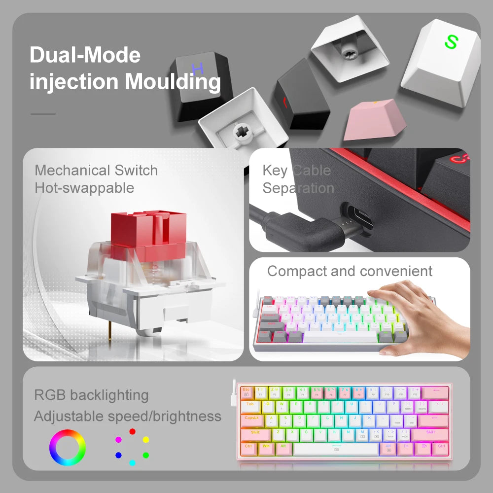 REDRAGON Fizz K617 RGB USB Mini Mechanical Gaming Wired Keyboard Red Switch 60% Redragon Keyboards  Gamers Point