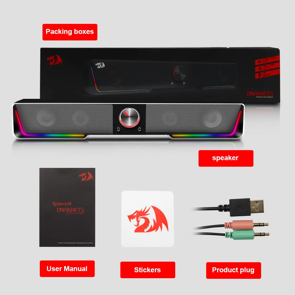 REDRAGON GS570 Darknets Support Bluetooth Wireless aux 3.5 surround RGB speakers column sound bar for computer PC loudspeakers - bahrain Redragon speakers  Gamers Point