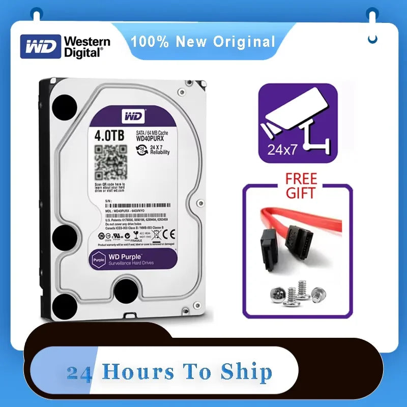 WD Purple 4TB Surveillance Internal Hard Drive Disk 3.5" 64M Cache SATA III 6Gb/s 500GB 1TB 2TB 3TB HDD HD Harddisk for CCTV DVR