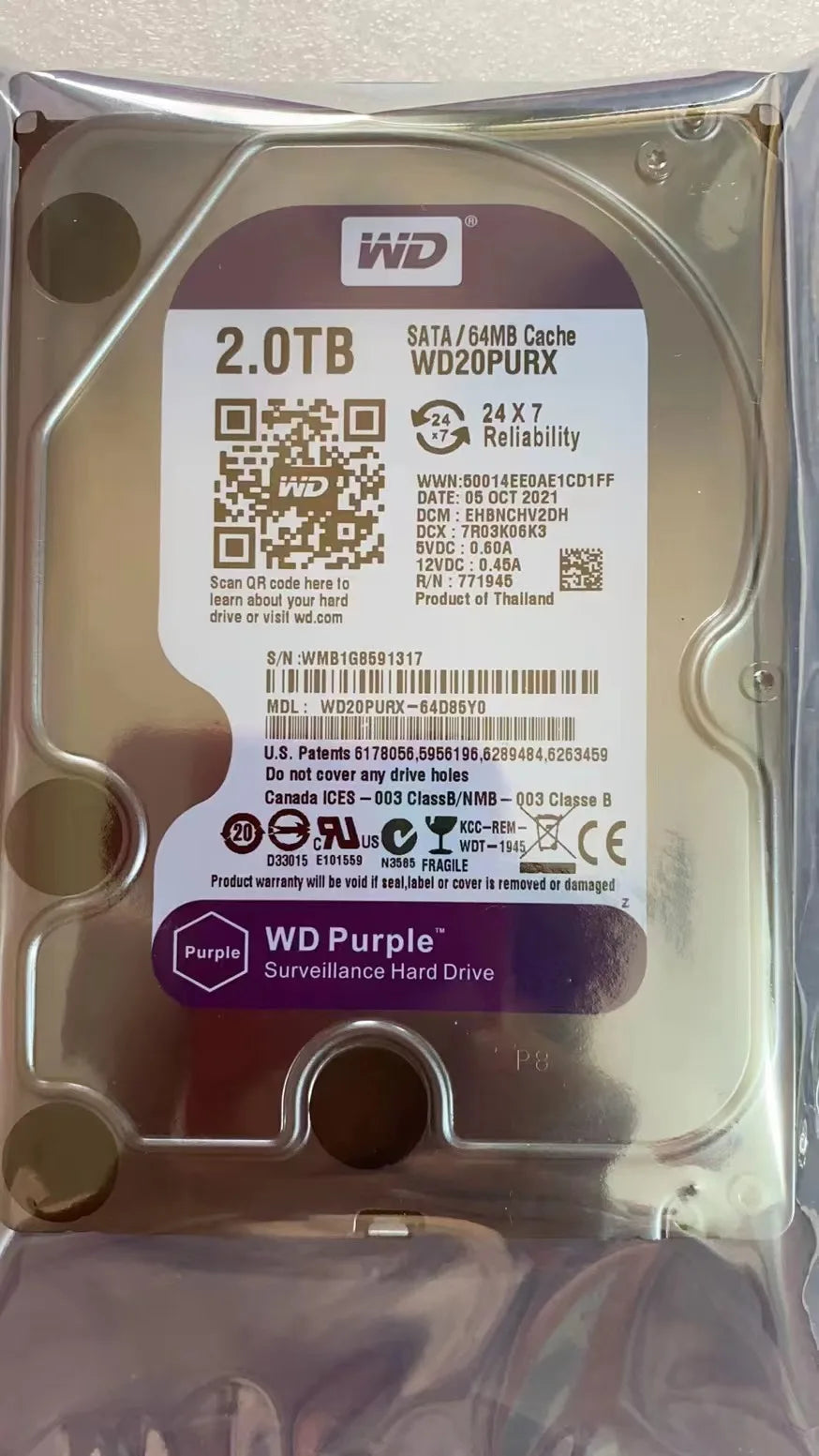 WD Purple 4TB Surveillance Internal Hard Drive Disk 3.5" 64M Cache SATA III 6Gb/s 500GB 1TB 2TB 3TB HDD HD Harddisk for CCTV DVR