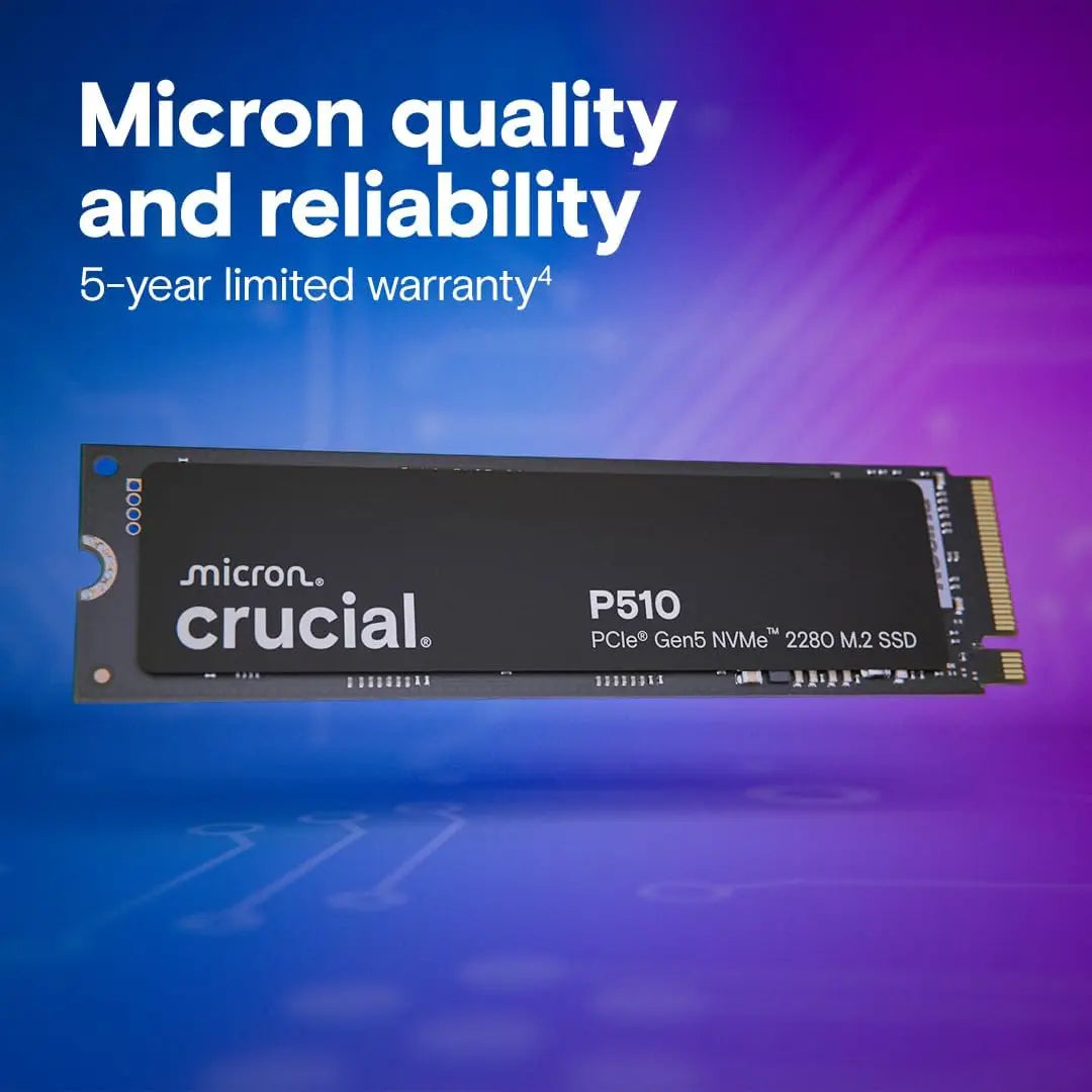 Crucial P510 1TB Gen5 NVMe SSD, Up to 11,000 MB/s PCIe 5.0 M.2 2280 Internal Solid State Drive, for Laptop/ Desktop,OEM package