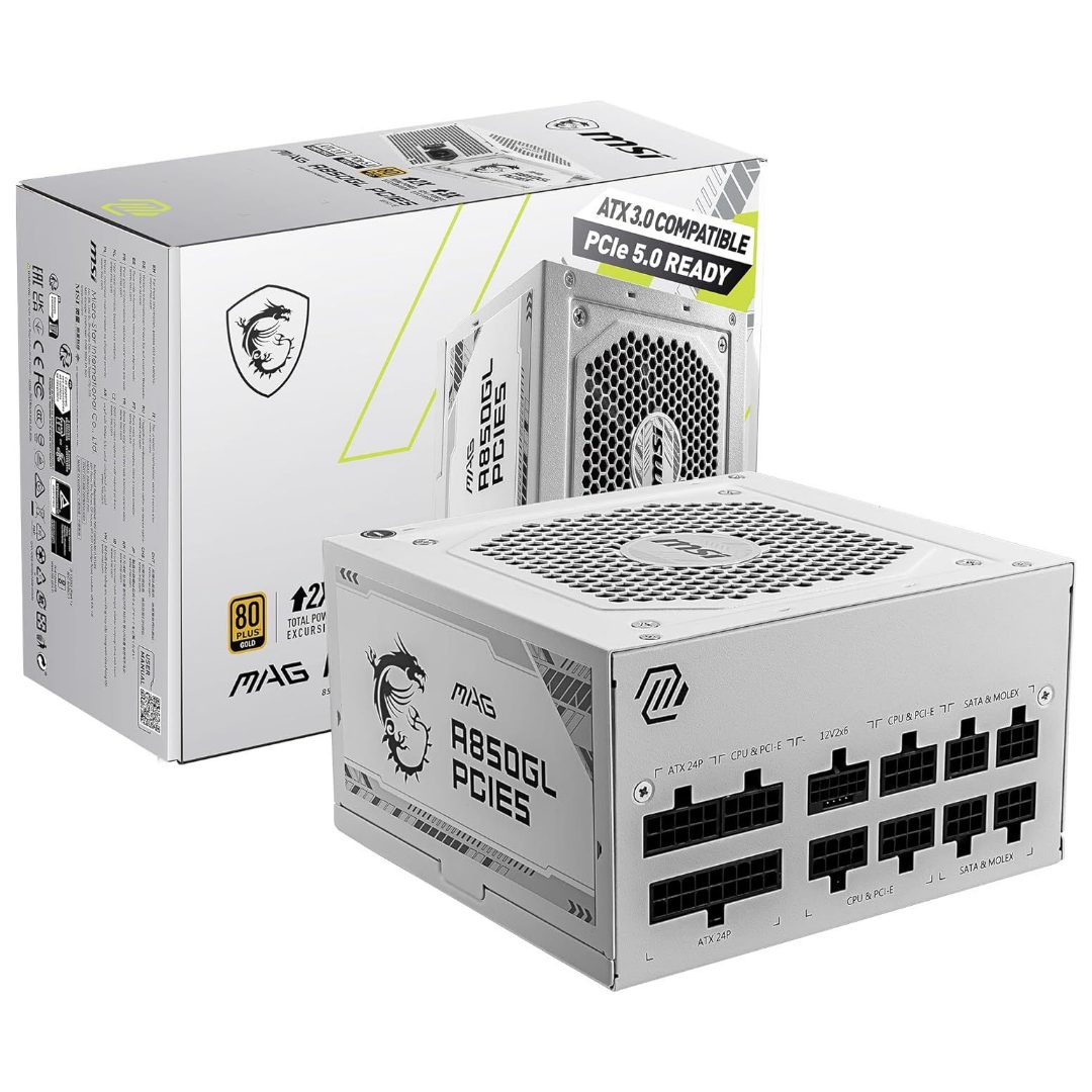 MSI MAG A850GL PCIE5 850W 80+ Gold Fully Modular ATX 3.0 PSU – White