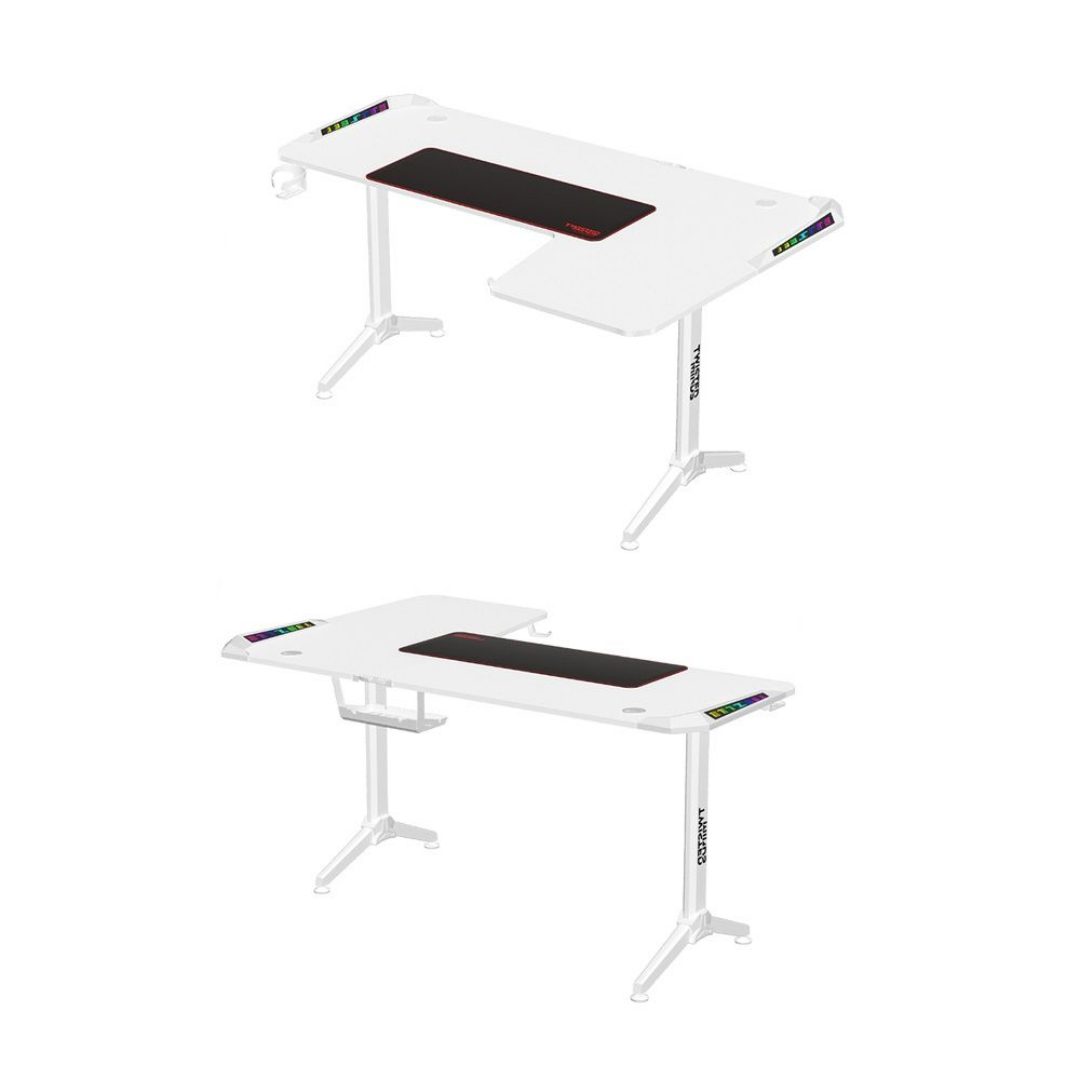 Twisted Minds Warrior L-Shaped RGB Gaming Desk — White RGB Lighting
