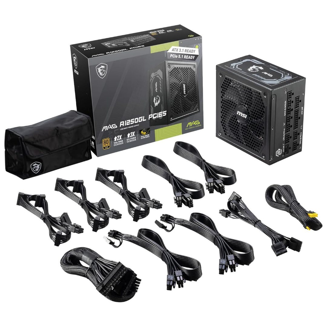 MSI MAG A1250GL PCIE5 Power Supply - 1250W 80 PLUS Gold Fully Modular ATX 3.0 | Gamers Point Bahrain