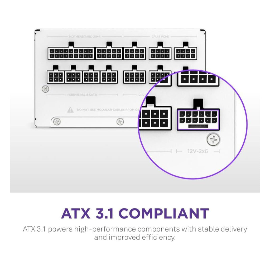 NZXT 3.1 ATX 1200W 80 Plus Gold Fully Modular Power Supply - White